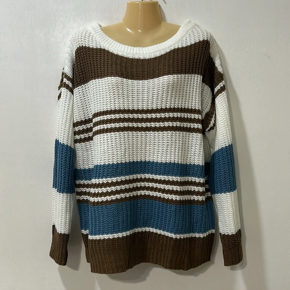 KIRUNDO WOMENS LIGHTWEIGHT SWEATER STRIPED SIZE LG NEW - Picture 1 of 9